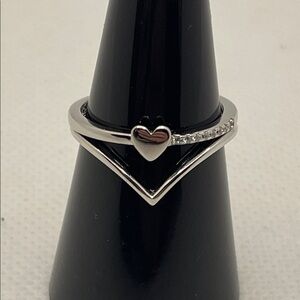 Sterling Silver Heart CZ and Modern Stack Rings